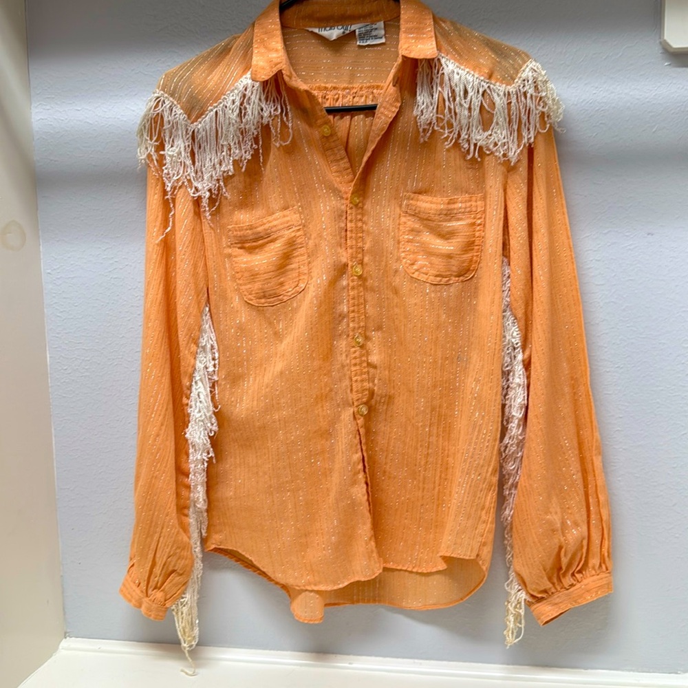 VTG Western Fringe Button Down Silver Stripe Detail.